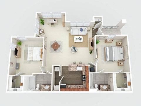 Floor plan for 2 beds, 2 baths, 1097 sqft